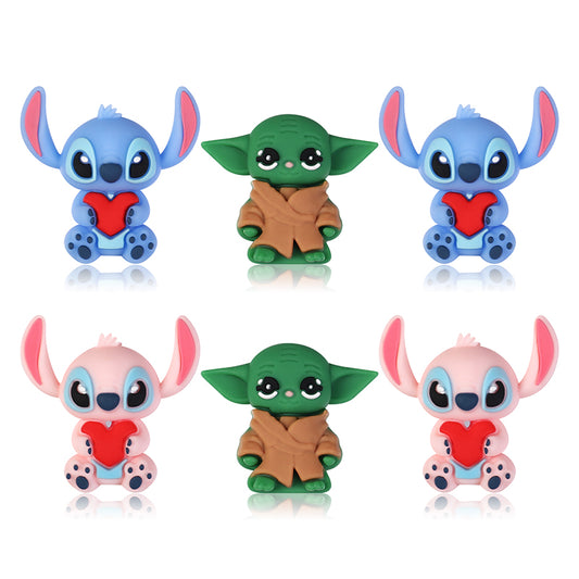 Silicone 3D Focal Beads Love Stitch Holding Heart with Yoda Robes 20pcs