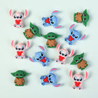 Silicone 3D Focal Beads Love Stitch Holding Heart with Yoda Robes 20pcs 3
