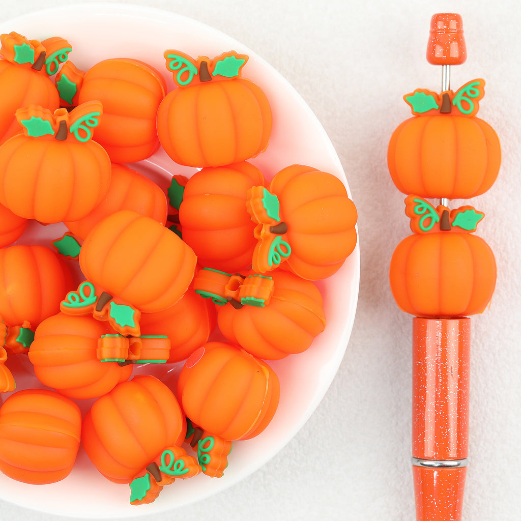 3D Thanksgiving Leaf Pumpkin Silicone Focal Beads 20Pcs 