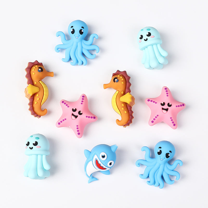 Silicone 3D Focal Beads Marine Animals Starfish and Seahorse Detailed Shapes 20pcs 2