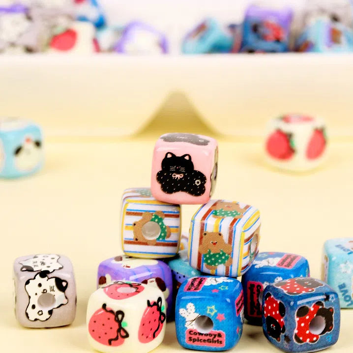 Cartoon Bear Square Acrylic Beads 14mm Colorful Characters 10pcs 2