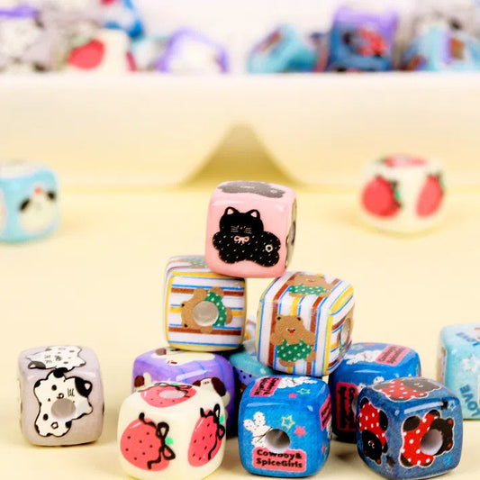 Cartoon Bear Square Acrylic Beads 14mm Colorful Characters 10pcs 2