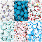 15mm Printed Pattern Silicone Beads Colorful Design 50pcs