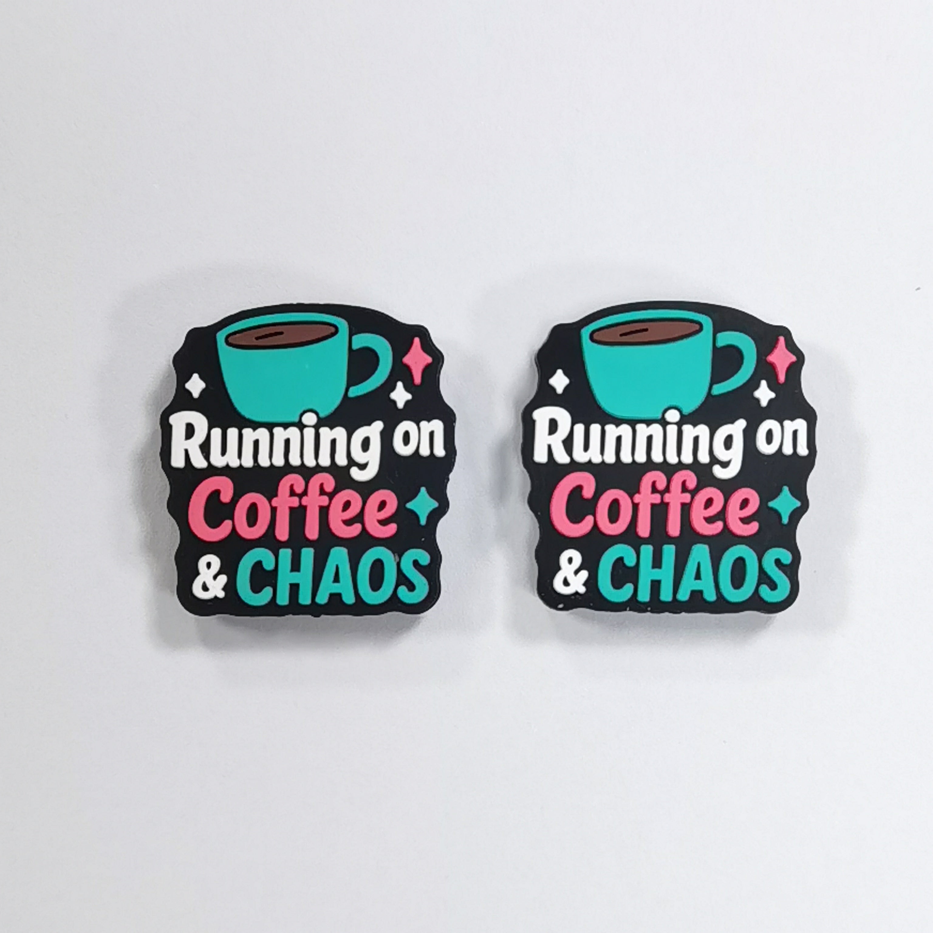 Silicone Focal Beads Running On Coffee Chaos Text With Coffee Cup 20pcs