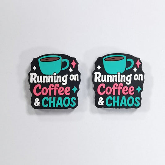 Silicone Focal Beads Running On Coffee Chaos Text With Coffee Cup 20pcs