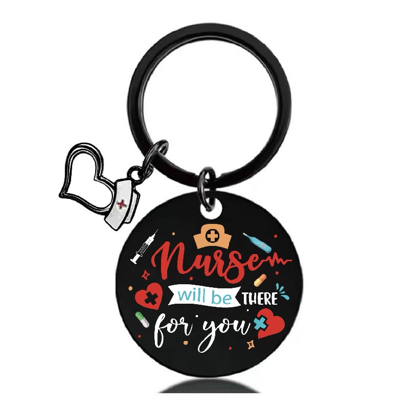 Stainless Steel Nurse Nursing Heart Cap Charm Color Printing Keychain 7