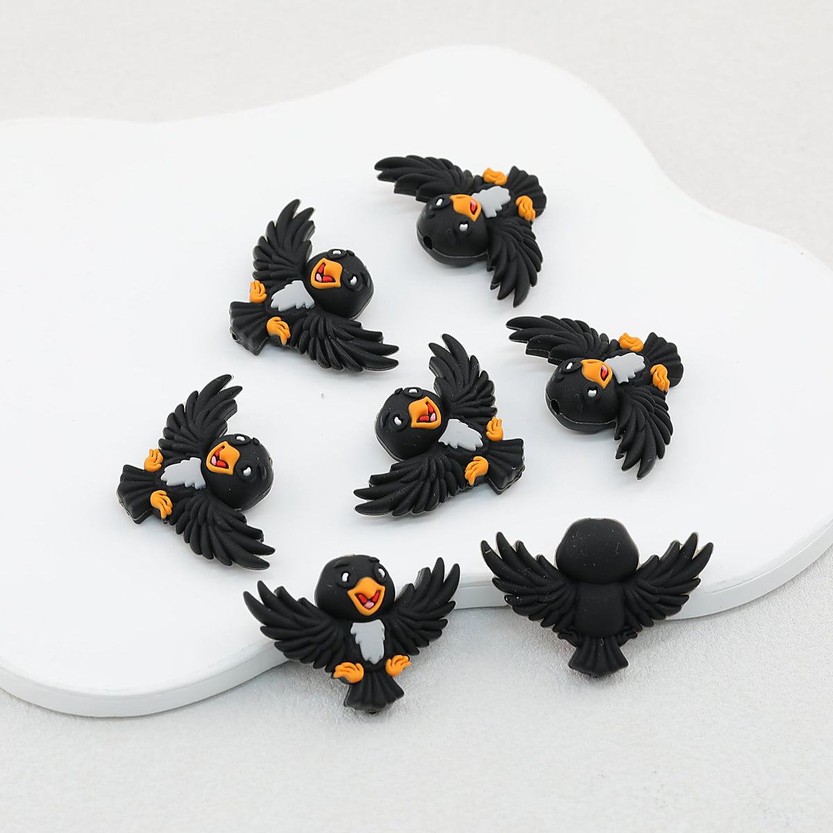 Black 3D Flying Bird Silicone Focal Beads 20pcs