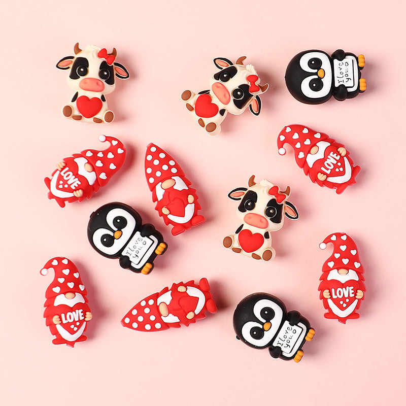 Silicone 3D Focal Beads Valentine Animal Love Holding Heart 20pcs 6