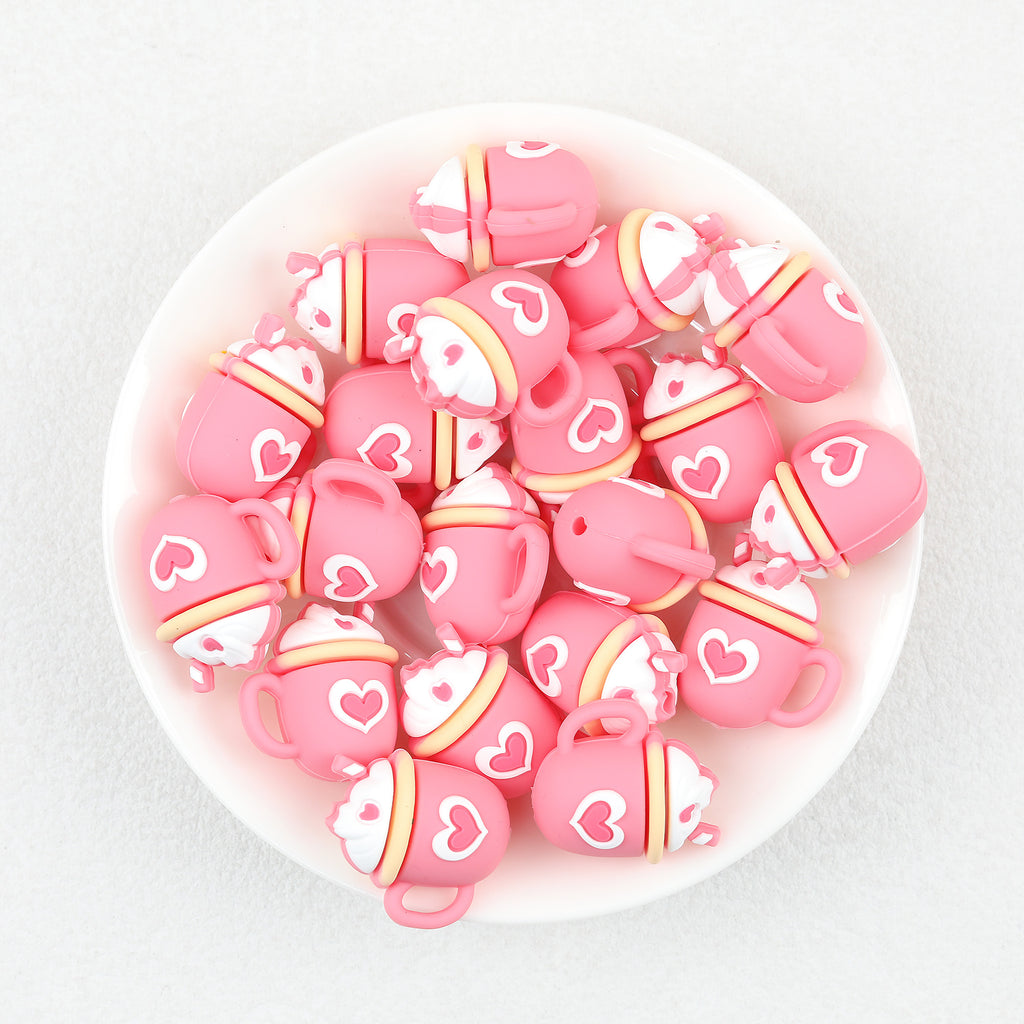  3D Pink Heart Ice Cream Silicone Focal Beads 20Pcs 2