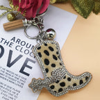 Leopard Print Boot Keychain Alloy Zinc Alloy Rhinestone Faux Fur 7cm 3