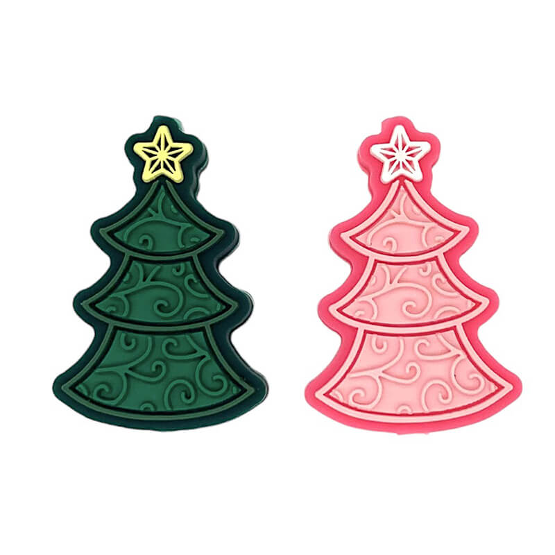 Silicone Focal Beads Christmas Tree Layered Outlines with Star 20pcs