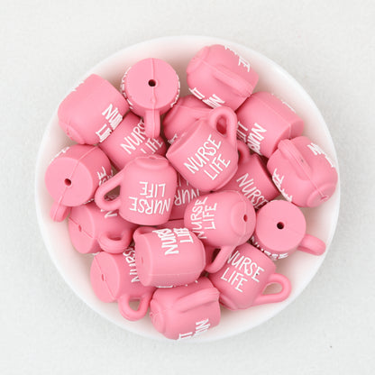 3D Nurse Life Pink Silicone Focal Beads Cup Design 20pcs