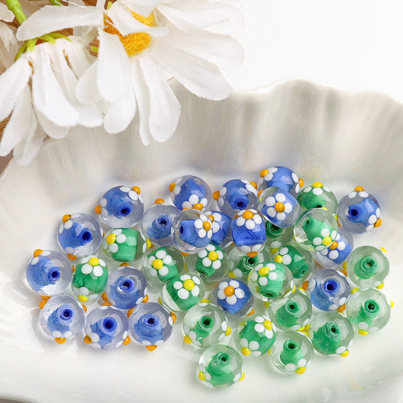 Dopamine-Themed Flower Glass Beads 14mm 10pcs 4