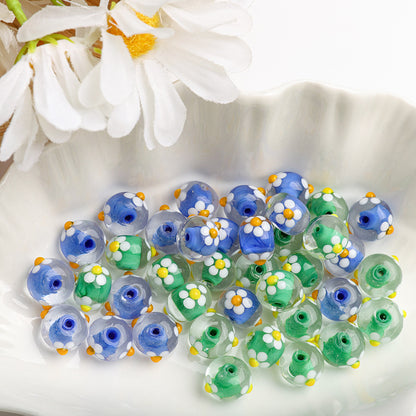 Dopamine-Themed Flower Glass Beads 14mm 10pcs 4