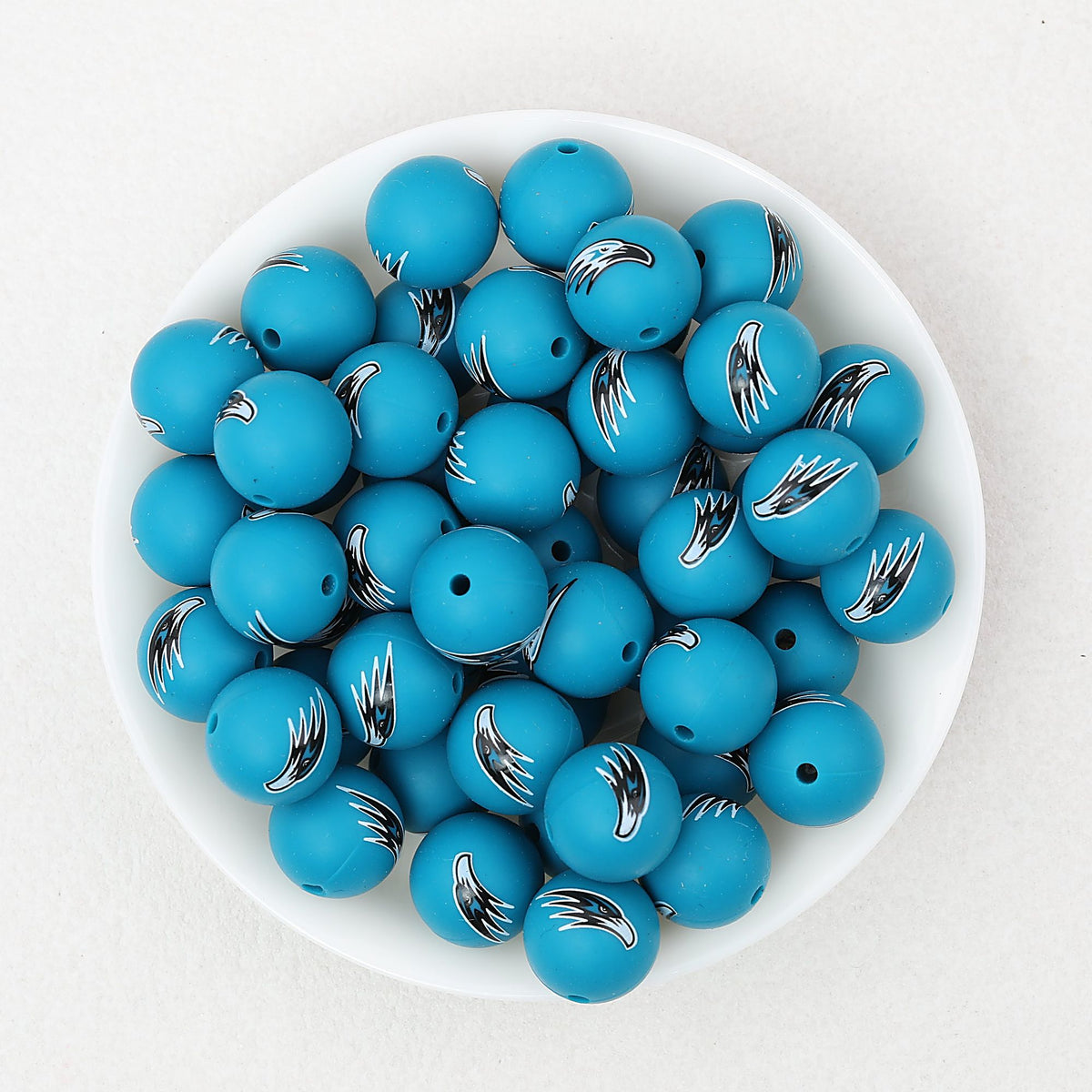 15mm Printed Pattern Silicone Beads Colorful Design 50pcs - Eagle Head