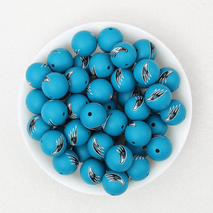 15mm Printed Pattern Silicone Beads Colorful Design 50pcs - Eagle Head