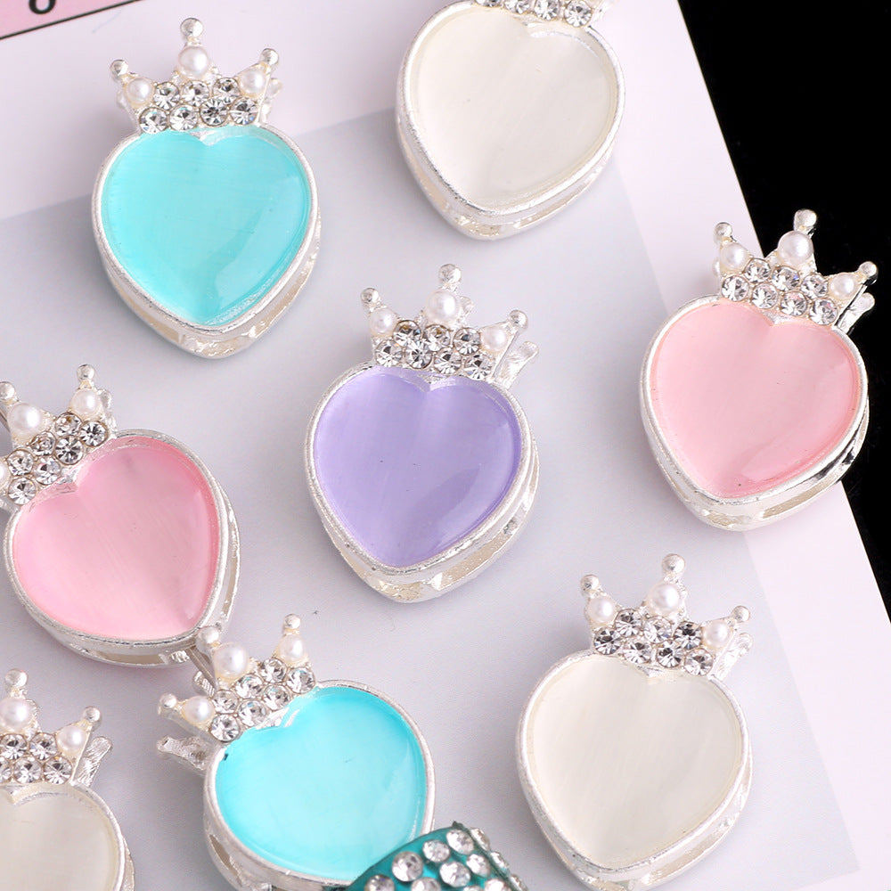Alloy Heart Shaped Rhinestone Crown Beads 23mm 3pcs 10