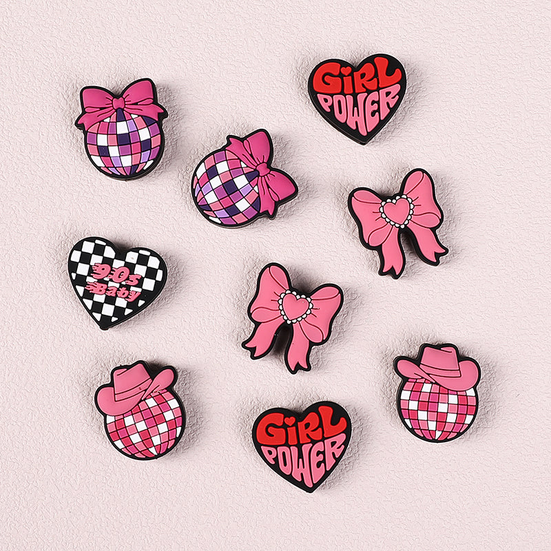 Silicone Focal Beads Pink Theme Heart Bow Disco Ball 20pcs 3