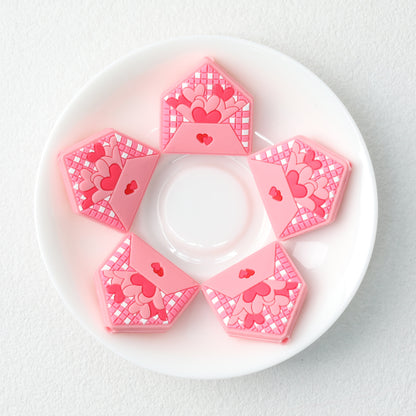 Love Heart Envelope Silicone Focal Beads Pink 20pcs 2