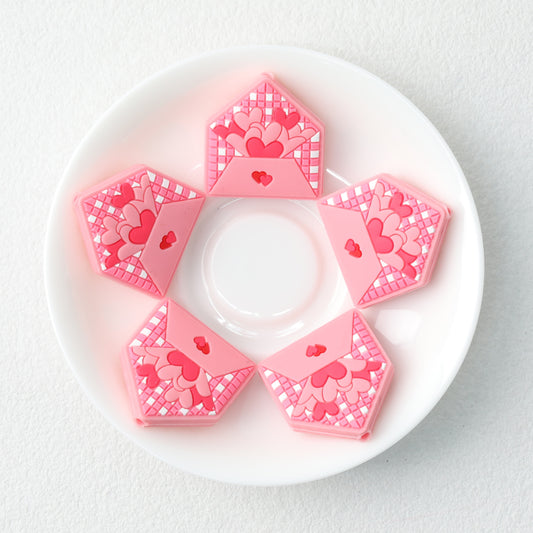 Love Heart Envelope Silicone Focal Beads Pink 20pcs 2