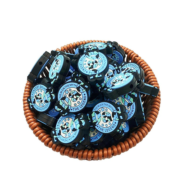 Silicone Focal Beads Dad Camo Pattern Circular Badge 20pcs 2