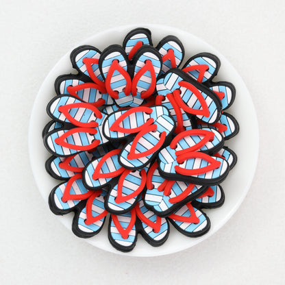 3D Colorful Flip Flop Silicone Focal Beads Multicolor Striped 20pcs 3