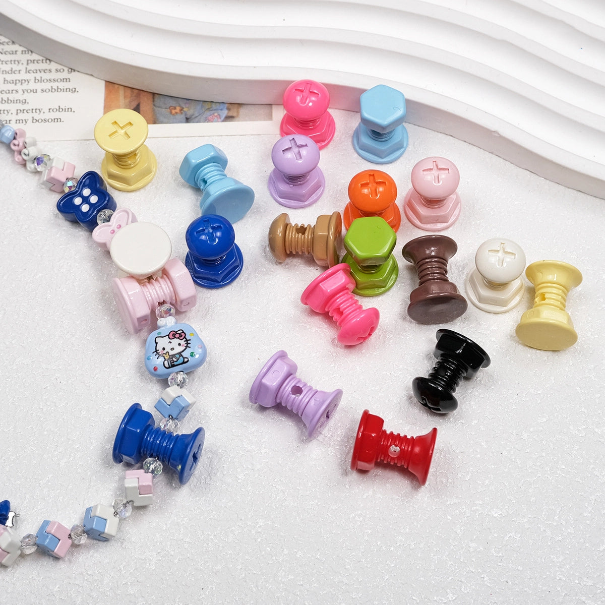 Painted Screws Acrylic Beads 16mm Colorful Mixed 50pcs