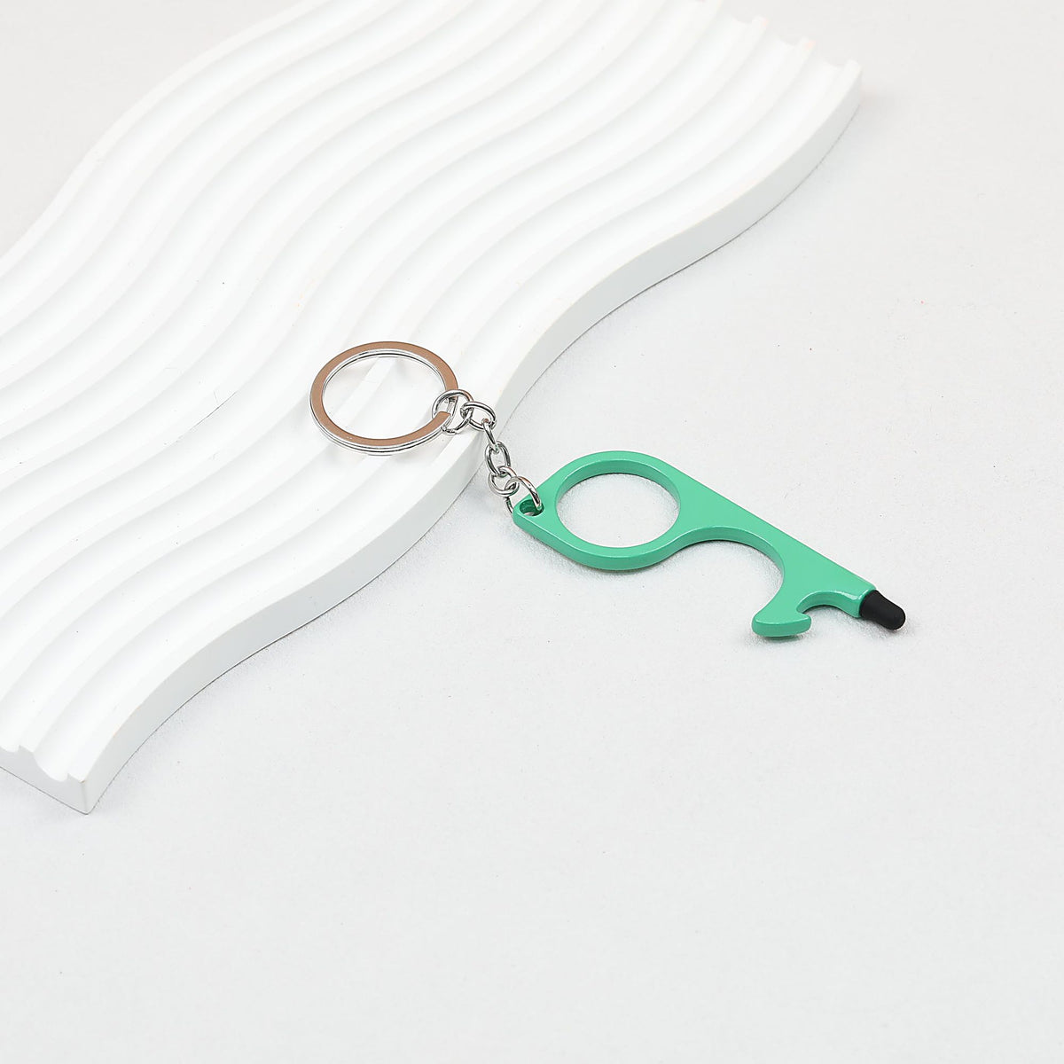 No Touch Door Opener Touchscreen Keychain Multifunctional Alloy - Green