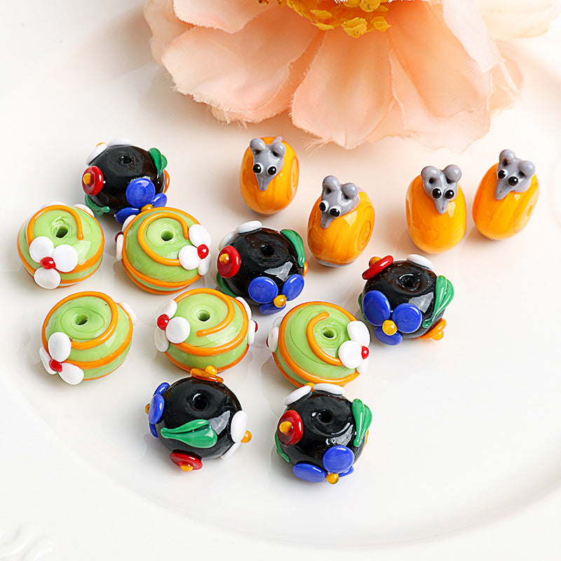 Floral Pattern Glass Beads 19mm Decorative Round 10pcs