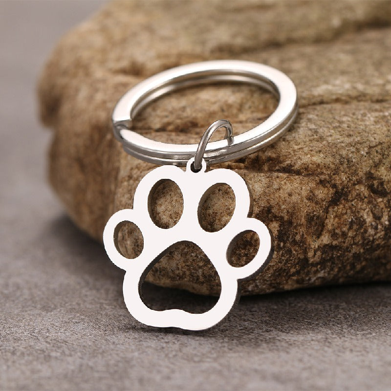 Stainless Steel Hollow Paw Dog Keychain Silver Tone 2