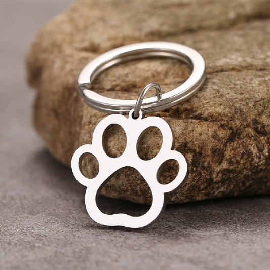 Stainless Steel Hollow Paw Dog Keychain Silver Tone 2