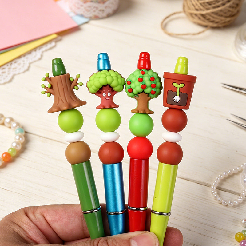 Silicone 3D Green Tree and Potted Plant Focal Beads 20pcs 6