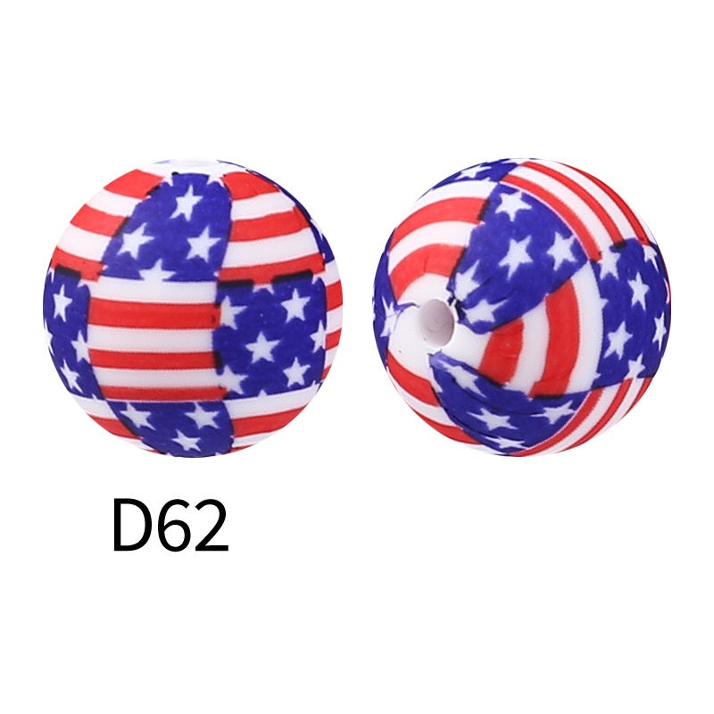 50Pcs 15mm Colored pattern printed silicone beads 64