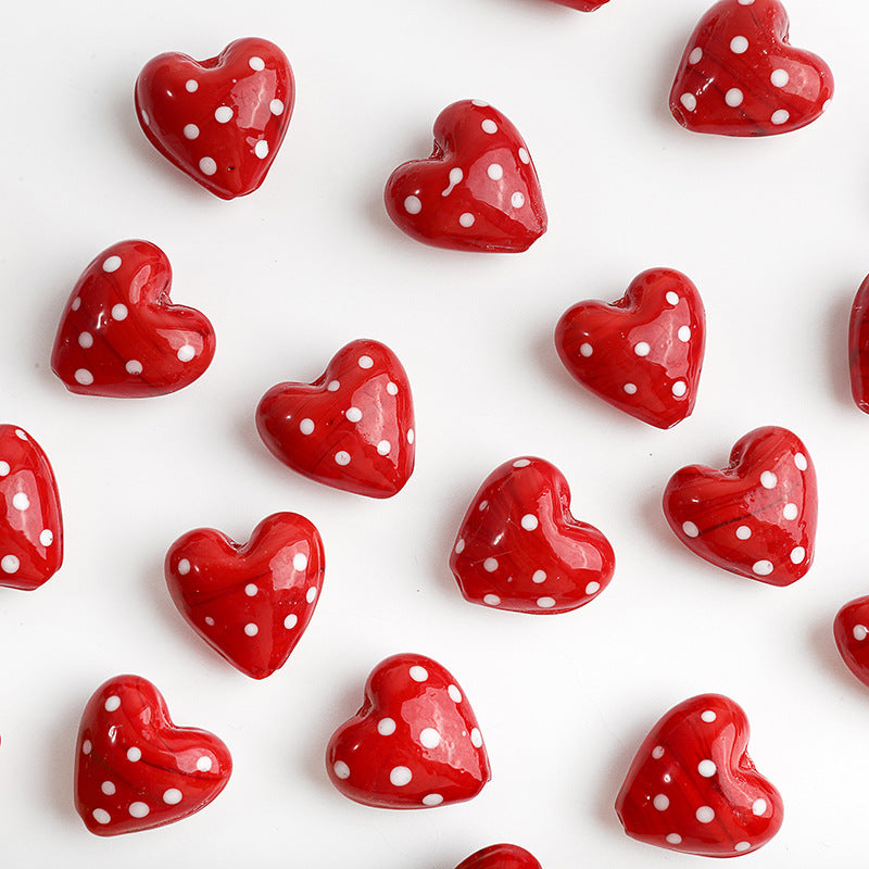 Red Heart Polka Dot Glass Beads 20mm 10pcs 3