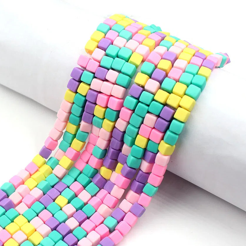 Cube Clay Beads 6mm Solid Color Polymer Matte Finish 10strands 32