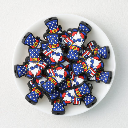 USA Flag Hat Silicone Focal Beads Independence Day 20 pcs