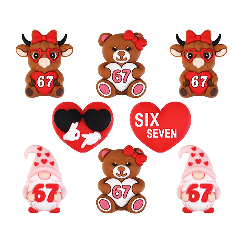 3D Highland Cow Silicone Focal Beads Wholesale, Six Seven 67 Red Love Heart Character