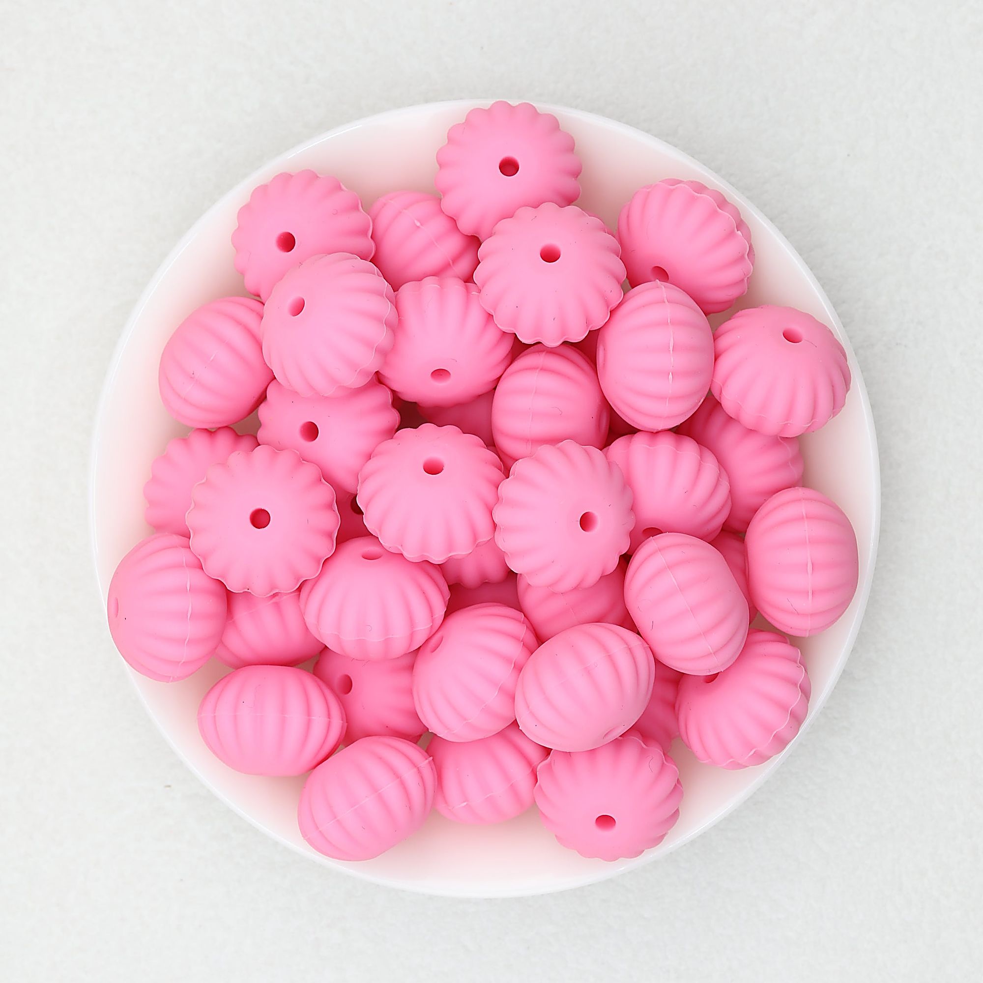 Solid Color Pumpkin Shaped Silicone Beads 20pcs - Pink
