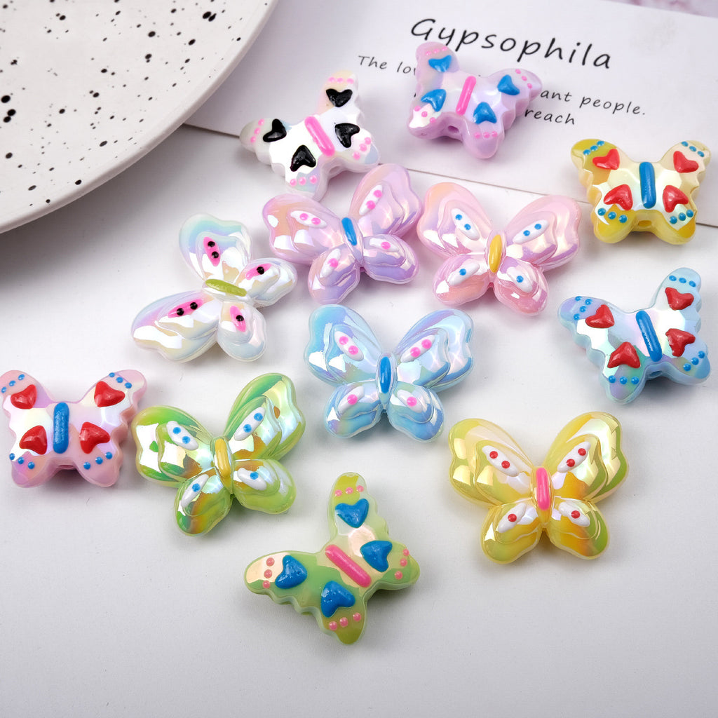 Colorful Plating Butterfly Acrylic Beads 29mm Mixed Smooth Faceted 10pcs