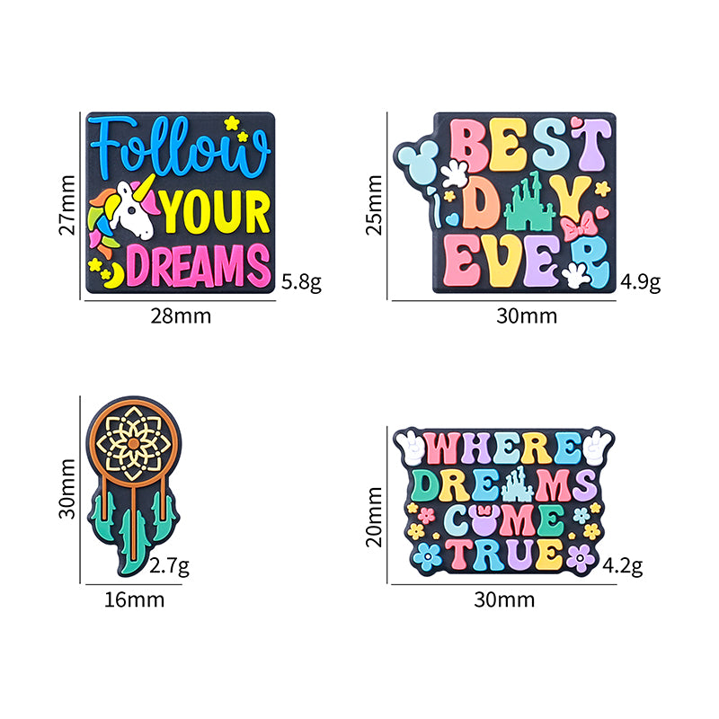 Silicone Focal Beads Dreams With Printed Text 20pcs 3