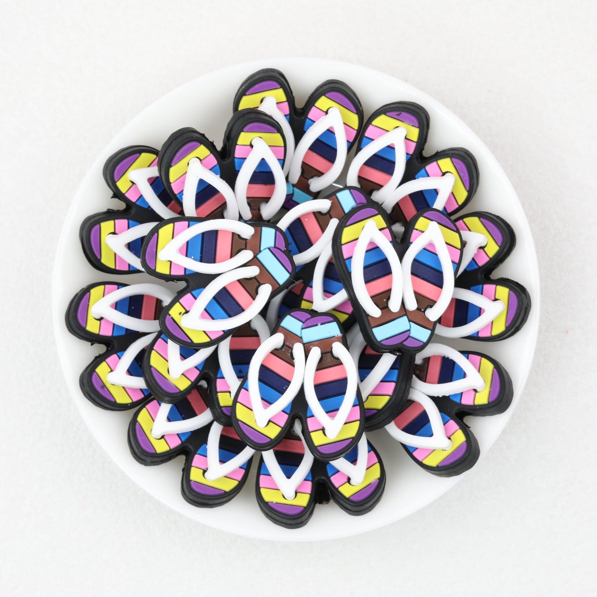 3D Colorful Flip Flop Silicone Focal Beads Multicolor Striped 20pcs 2