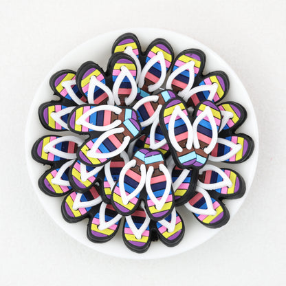 3D Colorful Flip Flop Silicone Focal Beads Multicolor Striped 20pcs 2