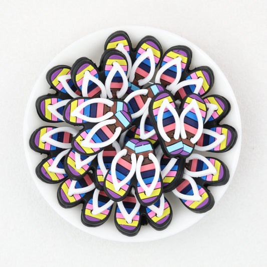 3D Colorful Flip Flop Silicone Focal Beads Multicolor Striped 20pcs 2