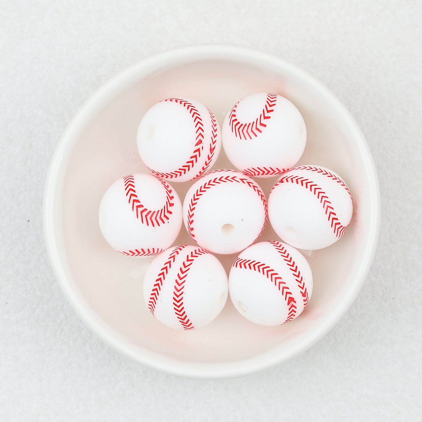 15mm Silicone Beads Sports Ball Printed Soccer Football Volleyball 10pcs - 15mm White baseball beads