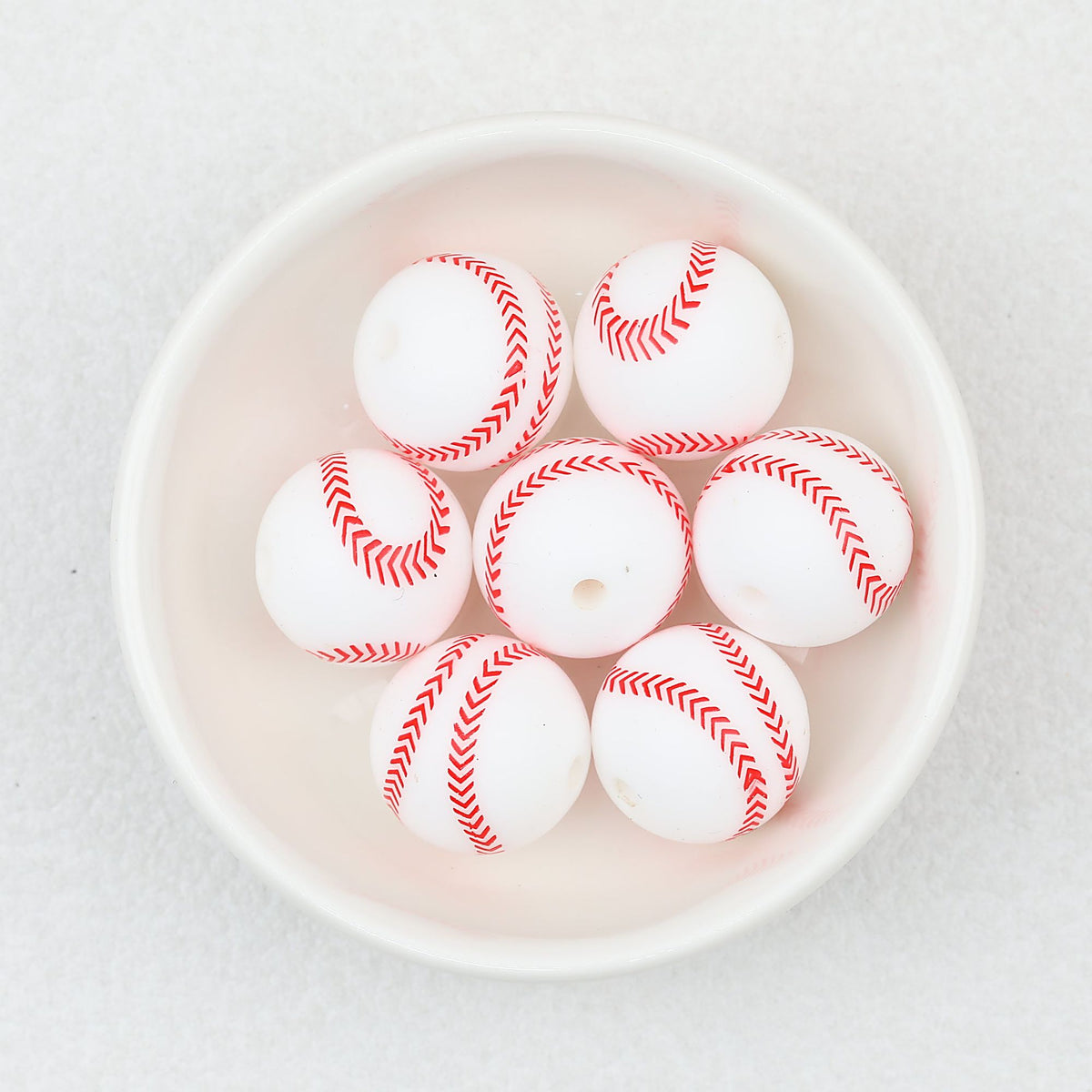 15mm Silicone Beads Sports Ball Printed Soccer Football Volleyball 10pcs - 15mm White baseball beads