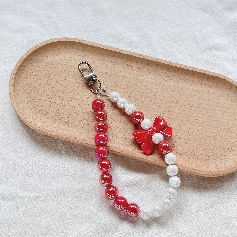 Acrylic Beaded Bow Keychain Colorful Glossy Pearl Accents 10