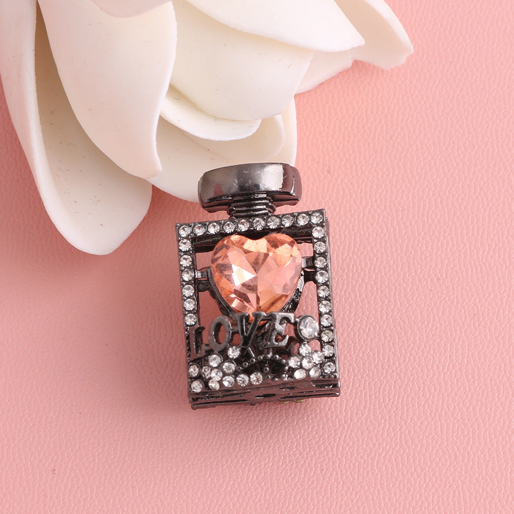 Fancy Alloy Perfume Bottle Charm Beads with Heart and Rhinestones 2pcs 23