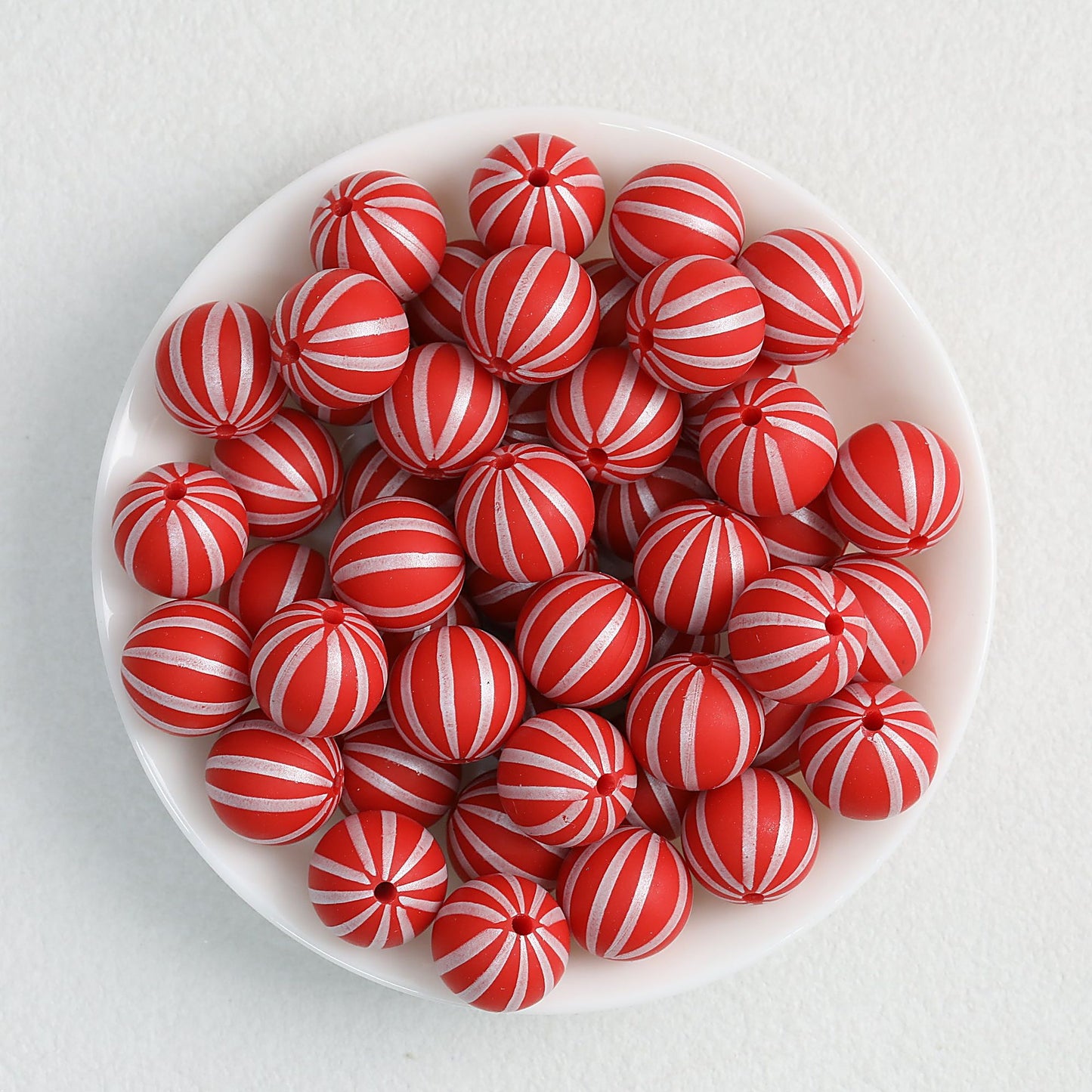 Striped 15mm Priented Round Silicone Beads Balloon Design 50pcs - Dark Red