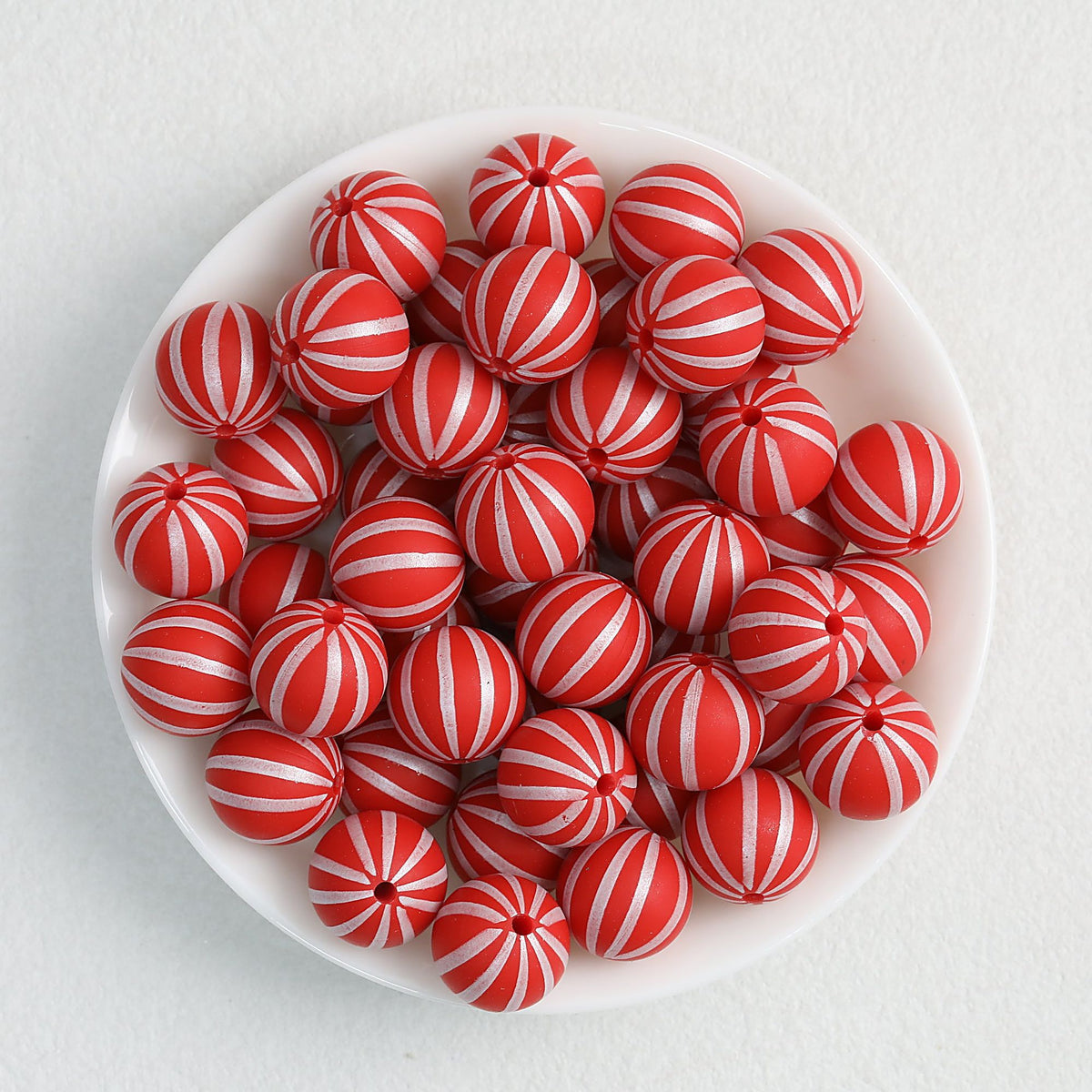 Striped 15mm Priented Round Silicone Beads Balloon Design 50pcs - Dark Red