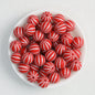 Striped 15mm Priented Round Silicone Beads Balloon Design 50pcs - Dark Red